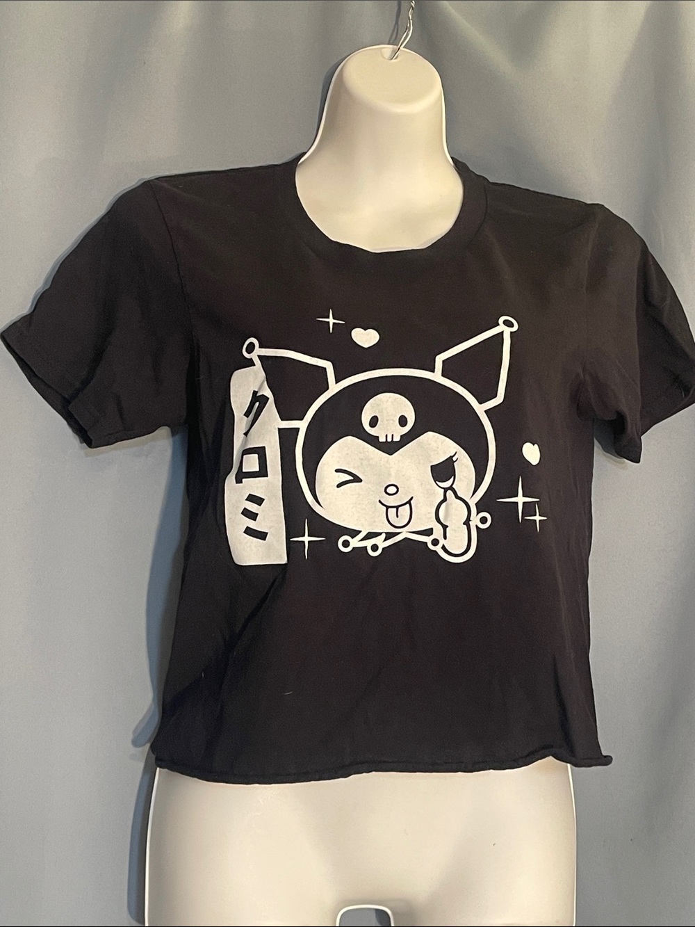 Sanrio Kurokuri Black Tee with White Logo Print